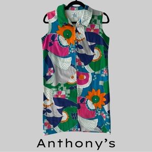 VINTAGE ANTHONY’S 1960’S ZIP UP MINI DRESS WITH POCKETS - MULTI COLOR - SZ SMALL
